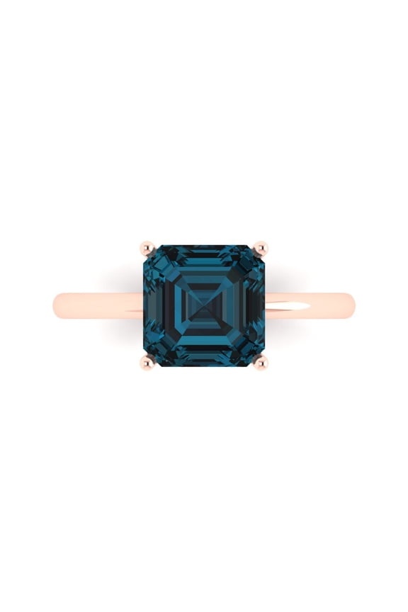 2.5 ctw Solitaire Anniversary Ring for Women | Asscher Cut Natural London Blue Topaz | Hyperallergenic Solid 14K Rose Gold