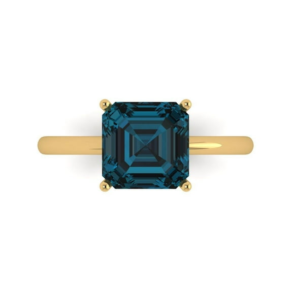 Solitaire Engagement Ring for Women - 2.5ct Natural London Blue Topaz in 14K Yellow Gold Promise Ring