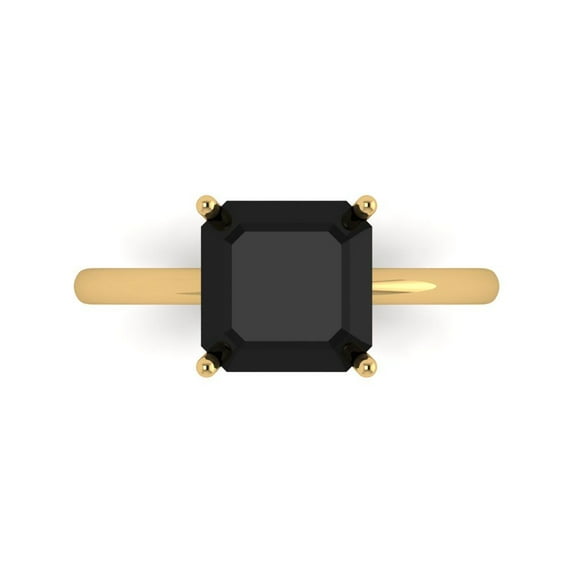 Clara Pucci 14K Yellow Gold Solid Gold Onyx Solitaire Anniversary Ring for Women - 2.5 cttw Asscher Cut