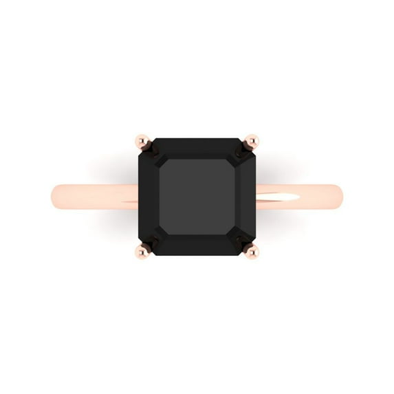 2.5 ct Asscher Cut Natural Onyx Solitaire Engagement Ring for Women in 18K Rose Gold