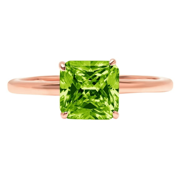 2.5 ct Asscher Cut Natural Peridot Solitaire 14K Rose Gold Womens Engagement Ring