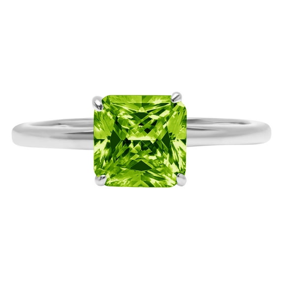 2.5 ct Asscher Cut Natural Peridot Solitaire 14K White Gold Womens Engagement Ring