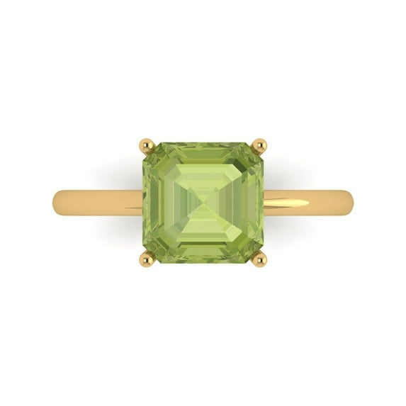 2.5 ct Asscher Cut Natural Peridot Solitaire 18K Yellow Gold Womens Engagement Ring