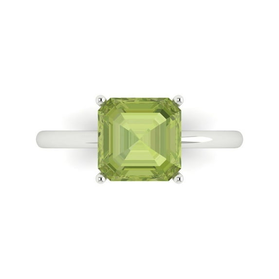 Clara Pucci 14K White Gold 2.5ct Peridot Solitaire Ring for Women