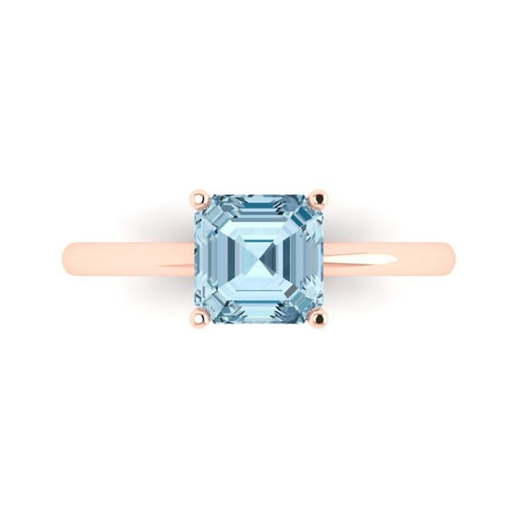 2.5 ct Asscher Cut Natural Swiss Blue Topaz Solitaire 14K Rose Gold Womens Engagement Ring