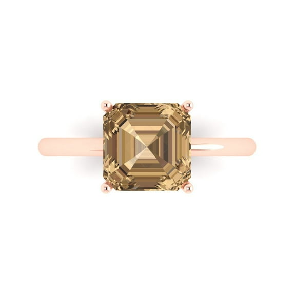 2.5 ctw Solitaire Anniversary Ring for Women | Asscher Cut Simulated Champagne Diamond | Hyperallergenic Solid 18K Rose Gold