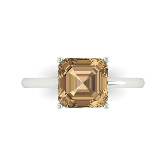 2.5 ct Asscher Cut Simulated Champagne Diamond Solitaire Engagement Ring for Women in 18K White Gold