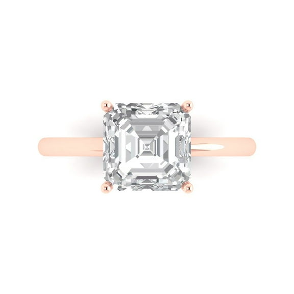 2.5 ct Asscher Cut Simulated Diamond Solitaire Engagement Ring for Women in 14K Rose Gold