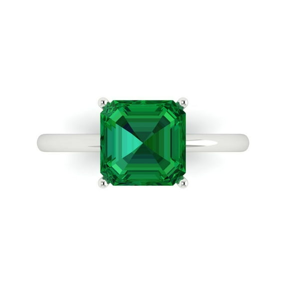 2.5 ct Asscher Cut Simulated Emerald Solitaire Engagement Ring for Women in 18K White Gold