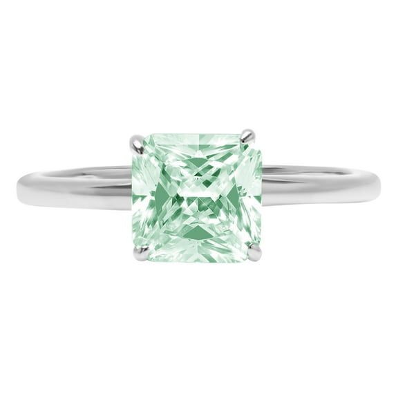 2.5 ct Asscher Cut Simulated Green Diamond Solitaire 14K White Gold Womens Engagement Ring