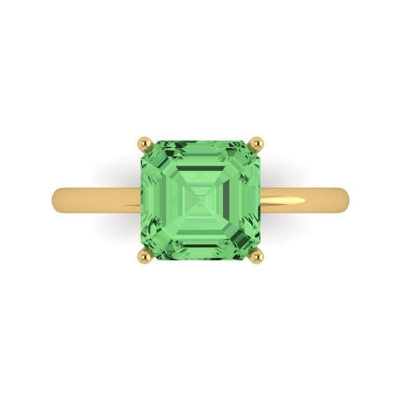 2.5 ctw Solitaire Anniversary Ring for Women | Asscher Cut Simulated Green Diamond | Hyperallergenic Solid 14K Yellow Gold