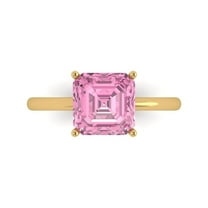 2.5 ctw Solitaire Anniversary Ring for Women | Asscher Cut Simulated Pink Diamond | Hyperallergenic Solid 18K Yellow Gold
