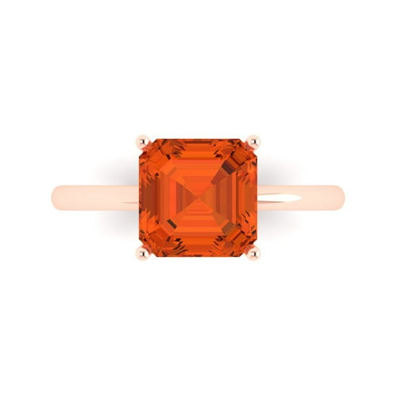 2.5 ct Asscher Cut Simulated Red Diamond Solitaire Engagement Ring for Women in 18K Rose Gold