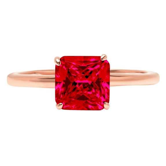 2.5 ct Asscher Cut Simulated Ruby Solitaire 18K Rose Gold Womens Engagement Ring