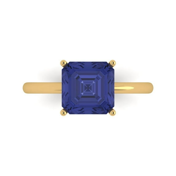 2.5 ctw Solitaire Anniversary Ring for Women | Asscher Cut Simulated Tanzanite | Hyperallergenic Solid 18K Yellow Gold