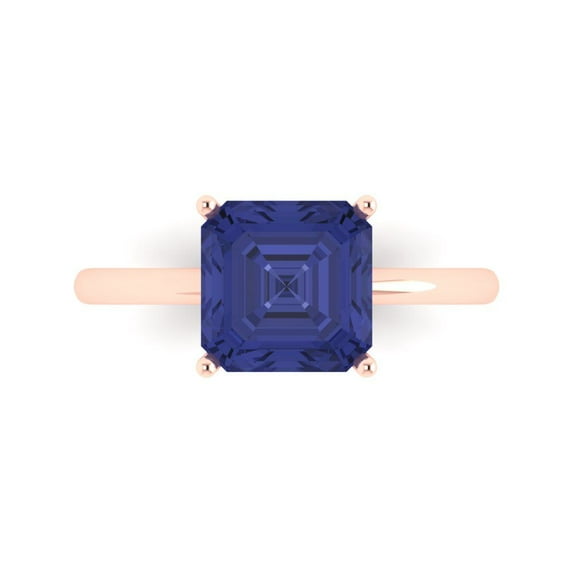 2.5 ct Asscher Cut Simulated Tanzanite Solitaire Engagement Ring for Women in 18K Rose Gold