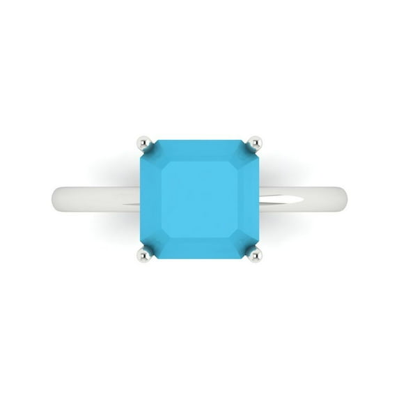 Solitaire Engagement Ring for Women - 2.5ct Simulated Turquoise in 14K White Gold Promise Ring