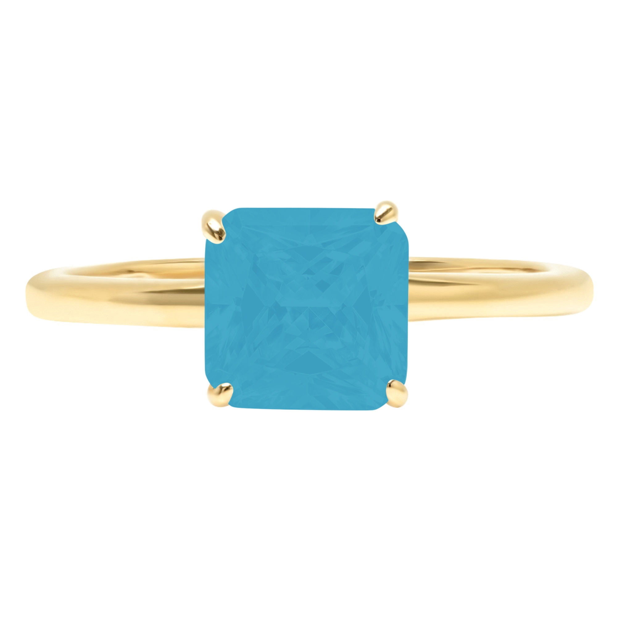 2.5 ct Asscher Cut Simulated Turquoise Solitaire 14K Yellow Gold Womens ...