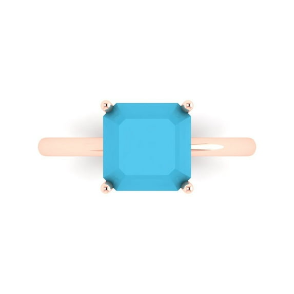 2.5 ct Asscher Cut Simulated Turquoise Solitaire Engagement Ring for Women in 18K Rose Gold