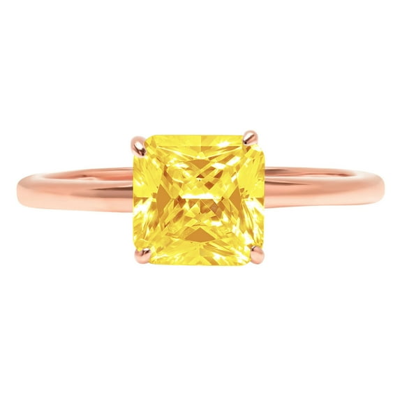 2.5 ct Asscher Cut Simulated Yellow Diamond Solitaire 18K Rose Gold Womens Engagement Ring