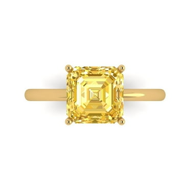 2.5 ct Asscher Cut Simulated Yellow Diamond Solitaire Engagement Ring for Women in 14K Yellow Gold