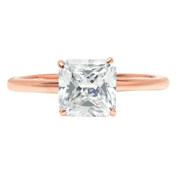 2.5 ct Asscher Cut White Sapphire Solitaire 14K Rose Gold Womens Engagement Ring