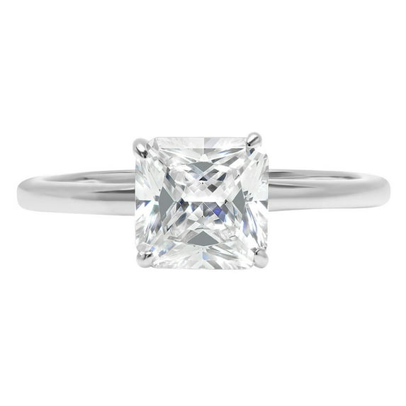 2.5 ct Asscher Cut White Sapphire Solitaire 14K White Gold Womens Engagement Ring