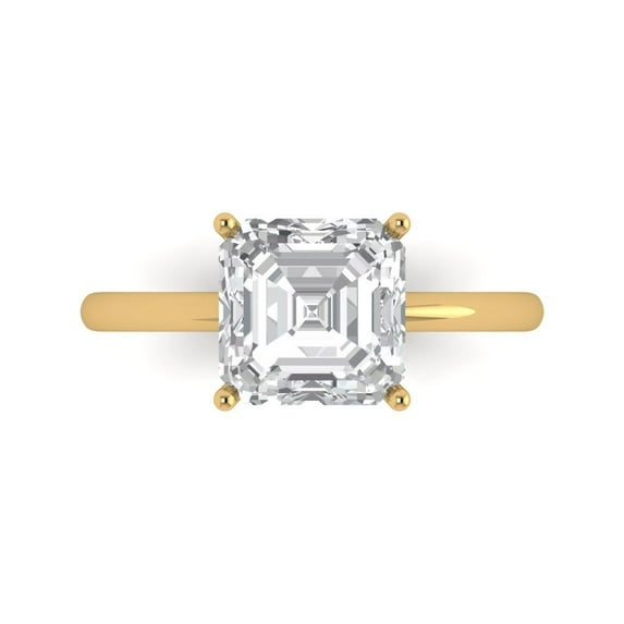 2.5 ct Asscher Cut White Sapphire Solitaire Engagement Ring for Women in 18K Yellow Gold