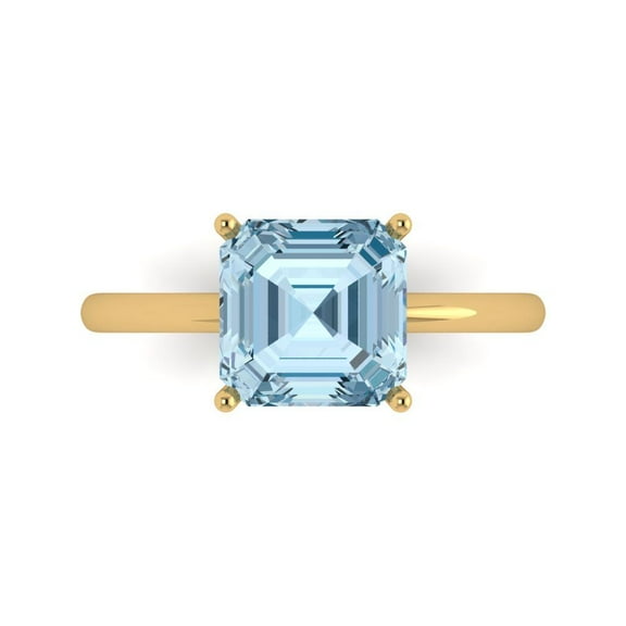 Solitaire Engagement Ring for Women - 2.5ct Natural Aquamarine in 14K Yellow Gold Promise Ring
