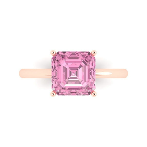 Solitaire Engagement Ring for Women - 2.5ct Simulated Pink Diamond in 14K Rose Gold Promise Ring