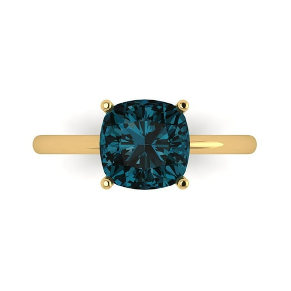 Solitaire Engagement Ring for Women - 2.5ct Natural London Blue Topaz in 14K Yellow Gold Promise Ring