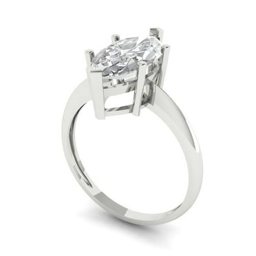 2.5 ct Brilliant Marquise Cut VVS1 Clear Zircon 18K White Solid Gold Solitaire Wedding Bridal Anniversary Engagement Ring size 9