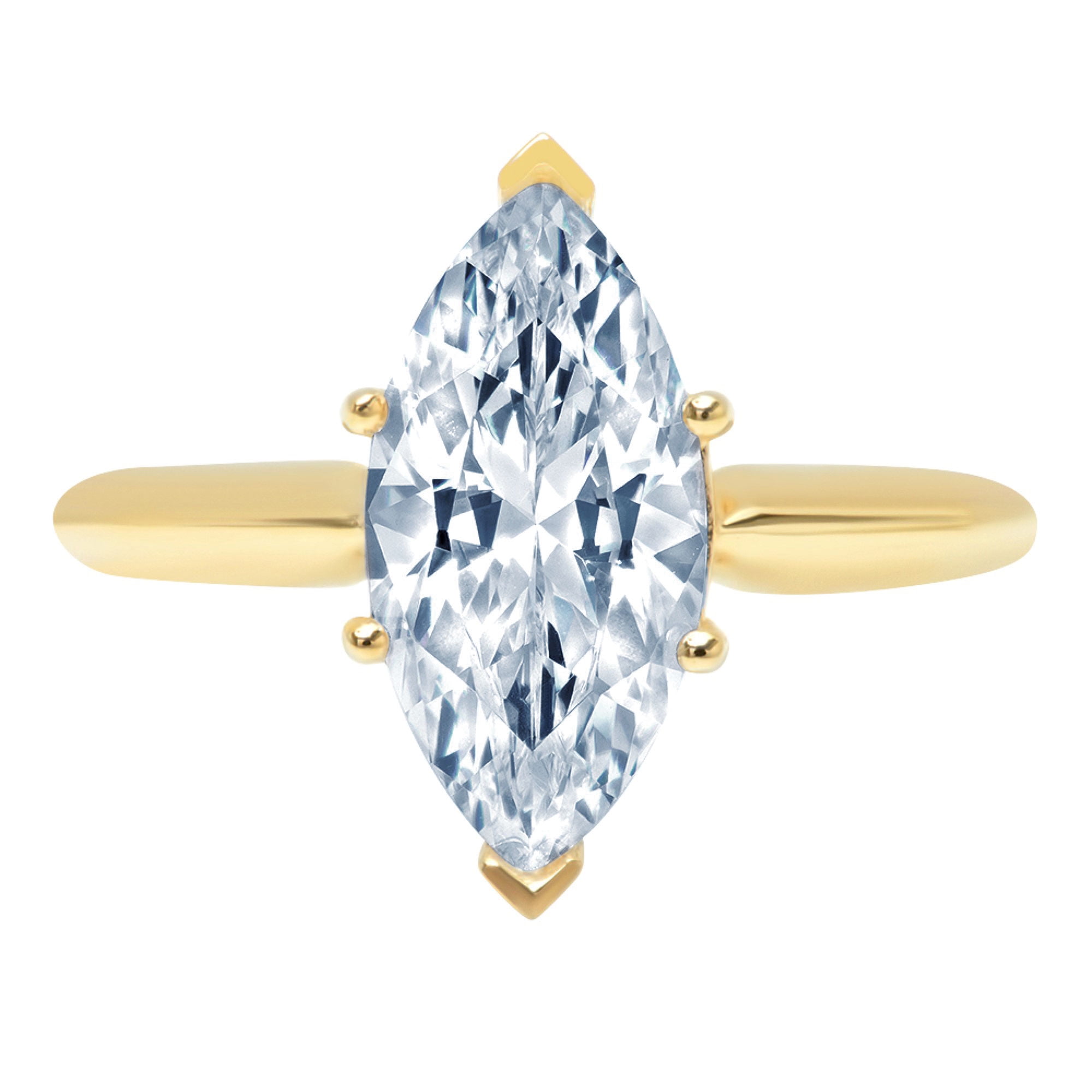 2.5 ct Brilliant Marquise Cut Clear Simulated Diamond 18K Yellow Gold ...
