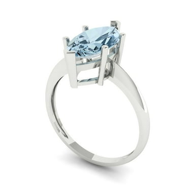2.5 ct Brilliant Marquise Cut VVS1 Blue Zircon 14k White Solid Gold Solitaire Wedding Bridal Anniversary Engagement Ring size 8.25