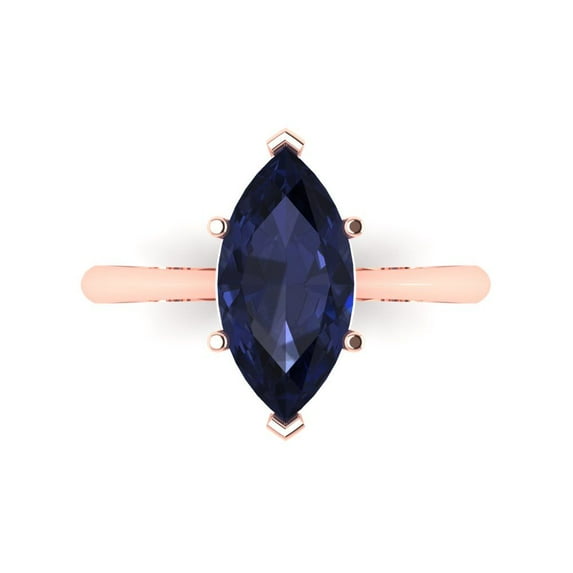 Solitaire Engagement Ring for Women - 2.5ct Simulated Blue Sapphire in 14K Rose Gold Promise Ring