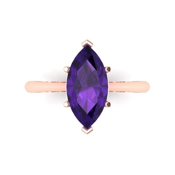 Solitaire Engagement Ring for Women - 2.5ct Natural Amethyst in 18K Rose Gold Promise Ring
