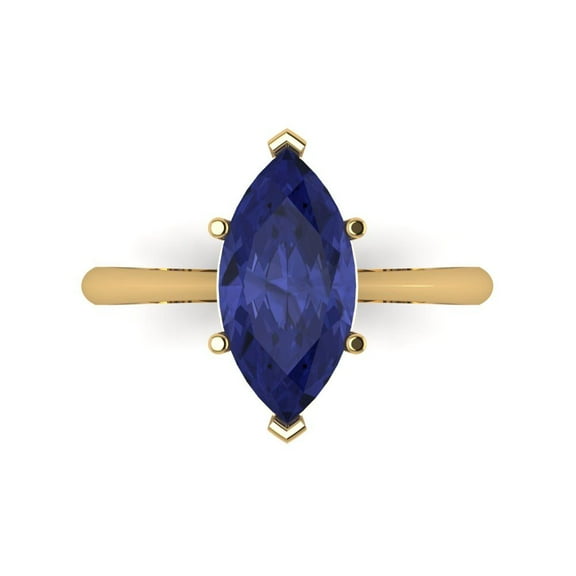 Solitaire Engagement Ring for Women - 2.5ct Simulated Tanzanite in 18K Yellow Gold Promise Ring