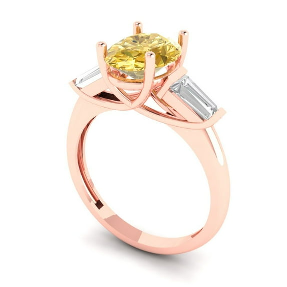 2.5 ct Brilliant Oval Cut VVS1 Yellow Zircon 14k Rose Solid Gold Three-Stone Wedding Bridal Anniversary Engagement Ring size 9.75
