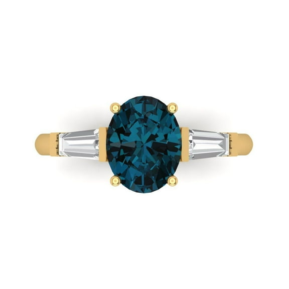 Three-Stone Engagement Ring for Women - 2.5ct Natural London Blue Topaz in 14K Yellow Gold Promise Ring
