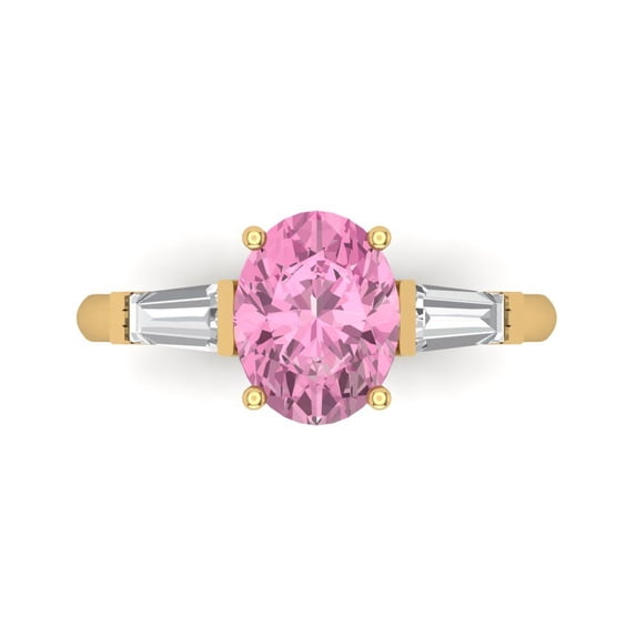 Three-Stone Engagement Ring for Women - 2.5ct Simulated Pink Diamond in 14K Yellow Gold Promise Ring