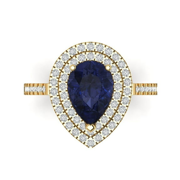 Halo Engagement Ring for Women - 2.48ct Simulated Blue Sapphire in 18K Yellow Gold Promise Ring