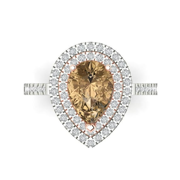 Halo Engagement Ring for Women - 2.48ct Simulated Champagne Diamond in 14K White/Rose Gold Promise Ring