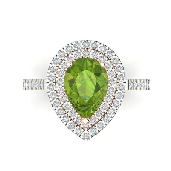 Halo Engagement Ring for Women - 2.48ct Natural Peridot in 14K White/Rose Gold Promise Ring