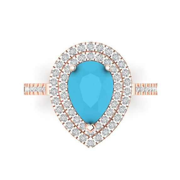 Halo Engagement Ring for Women - 2.48ct Simulated Turquoise in 18K Rose Gold Promise Ring