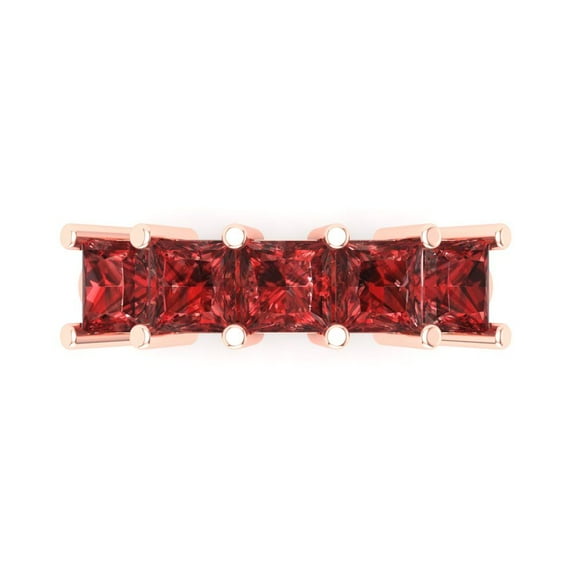 2.5 ct Brilliant Princess Cut Natural Garnet 14k Rose Gold Eternity Band SZ 8.75