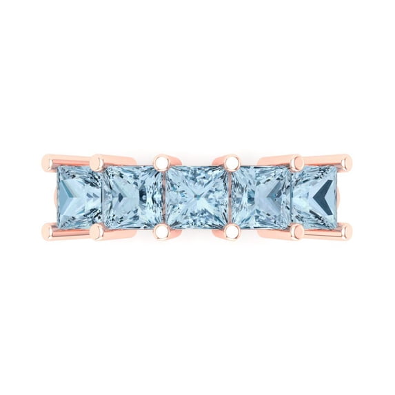 2.5 ct Brilliant Princess Cut Natural Swiss Blue Topaz 18K Rose Gold Eternity Band SZ 10.25