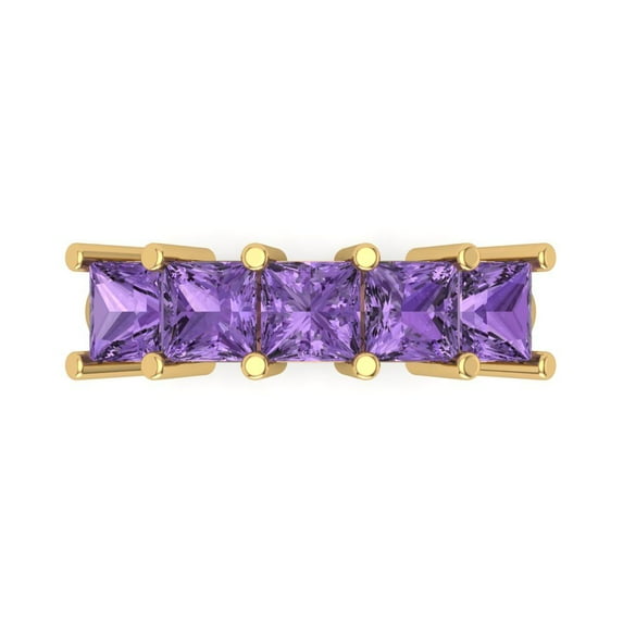 2.5 ct Brilliant Princess Cut Simulated Alexandrite 14k Yellow Gold Eternity Band SZ 6.75