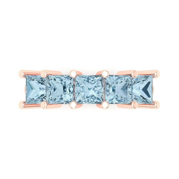 2.5 ct Brilliant Princess Cut Natural Sky Blue Topaz 18K Rose Gold Eternity Band SZ 7