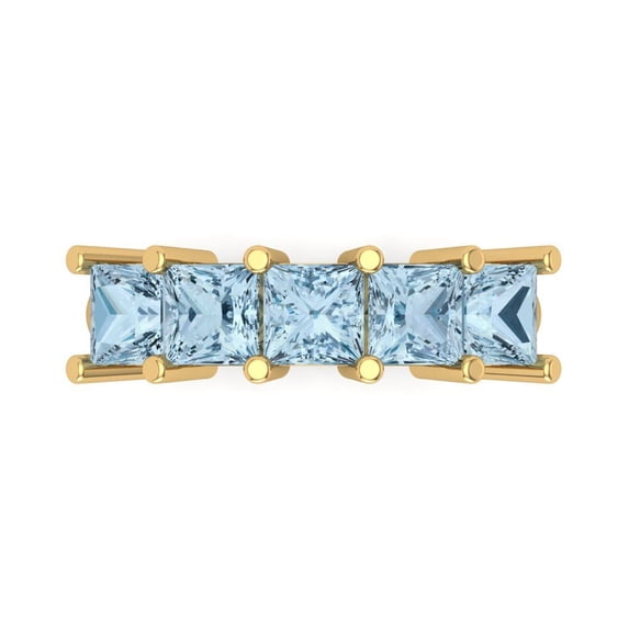 2.5 ct Brilliant Princess Cut Simulated Blue Sapphire 14k Yellow Gold Eternity Band SZ 8.5