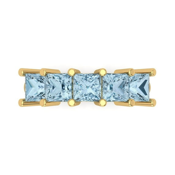 2.5 ct Brilliant Princess Cut Simulated Blue Sapphire 18K Yellow Gold Eternity Band SZ 5.75